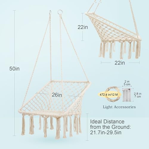 X-cosrack Hammock Chair,Swing Chair,Hanging Chair with Lights Can Support Up to 300 lbs. Sturdy Frame Cotton for Backyards Bedroom Balcony (Stand NOT Included)