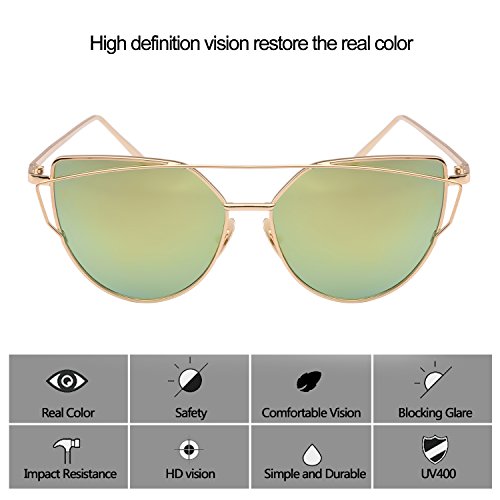 TrendyMate-Womens Street Fashion Metal Twin Beam Flat Mirror Lens Cat Eye Sunglasses …3