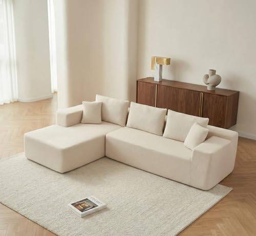 Sofá Esquinero Chaise Longue Forma L Moderno de Espuma Comprimida, con función Cama, envío Caja Sin Montaje (Borrego Beige, Chaise Longue Derecha)