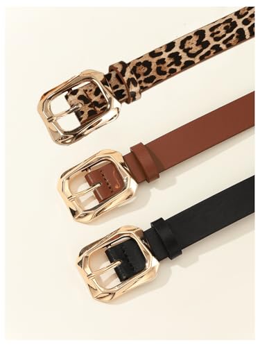 GORGLITTER Women's 3 Pack Leopard Belt Cheetah Print Cowboy Western Y2K Waist Bella Belt with Gold Buckle2