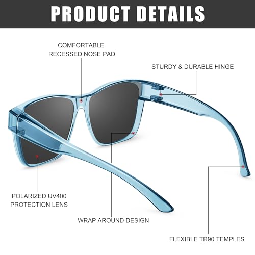 Image of Polarized Sunglasses Fit Over Glasses for Women Men, Oversized Square Sun Glasses UV400 Protection