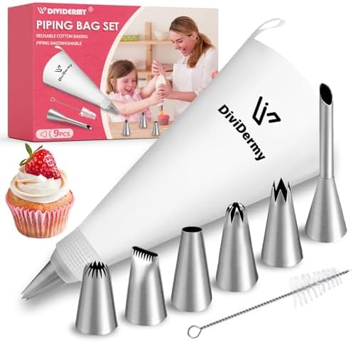 Pack of 9 Large Piping Nozzles, Piping Bag with Nozzles, Reusable...