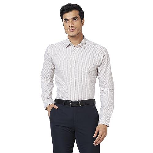 Image of Park Avenue Men's Pure Cotton Stripe Pattern Slim Fit Semi Cutaway Collar Full Sleeve Formal Shirt