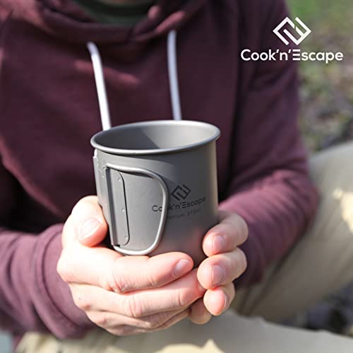 Image of COOK'N'ESCAPE Titanium Camping Pot, Camping Cookware Set, 2 in 1 Pots and Pans Set with Folding Handle, Ultralight Camping Frying Pan Open Over Fire Food Cooking for Outdoor Backpacking Hiking Picnic