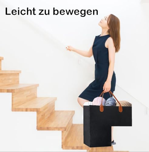 Treppenkorb Stufenkorb Filz L-Form Treppenkörbe mit Griffe Große Faltbar Treppen Korb Organizer Korbaufbewahrungskorb für Wäsche Spielzeug Haushaltsgegenstände (Schwarz)