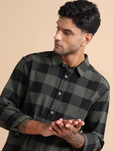 Image of StitchX Men's Slim Fit Brushed Cotton Buffalo Checkered Shirt