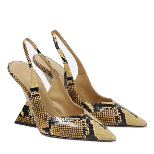 Women's Snakeskin Slingback Heels with Wedge Heel Closed Pointed Toe Backstrap Slip On Pumps Fashion Party Dress Shoes Ladies4