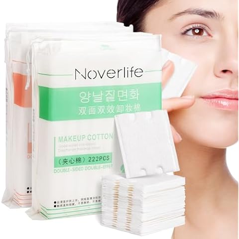 Noverlife 444PCS Makeup Cotton Pads, Facial Eye Makeup Remover Pads, Natural Premium Square Cotton Puff, Double-Side Save Water Soft Gentle Makeup Tools Cover