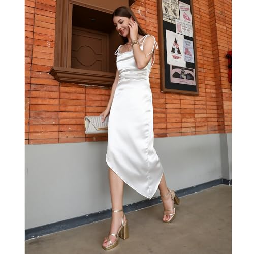 MIRAAZZURRA Platform Strappy Heel Sandals Square Open Toe Two Strap Chunky High Heeled Sandals with Buckle Ankle Strap for Women Party Wedding Dress 6