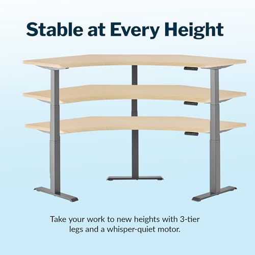 Image of Vari Command Center Electric Standing Desk - 120 Curved Sit-Stand Gaming Desk Corner Workstation for Triple Monitors + Sloped Front Edge, 4 Height Settings, 200 lb Capacity (Light Wood /Slate)