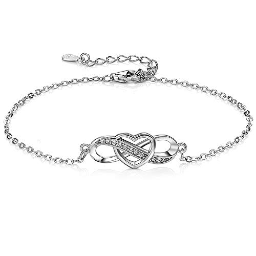 Bracelets femme 925 argent sterling Véritable Signe infini Bijoux,reglable Coeur Bracelet Infinity Symbol Love Amour Toujours Cadeau pour Femmes Filles Mesdames Anniversaire Noël Saint-Valentin Fête