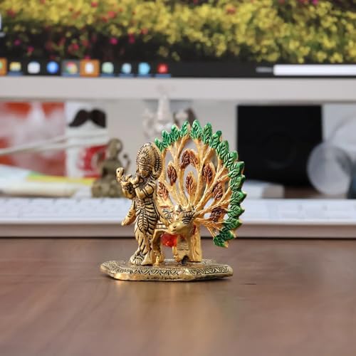 Image of KridayKraft Elegant Cowkrishna Murti - Divine Lord Krishna Idol for Home & Office Decor, Intricately Designed Pooja Statue & Spiritual Showpiece for Living Room, Bedroom, Temple (Golden)