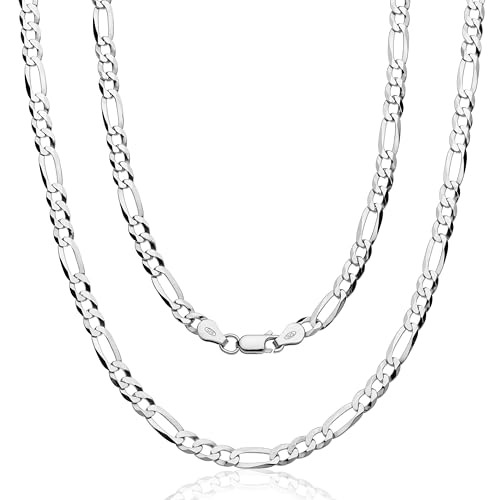 AKA Gioielli® - Chaîne 7mm Argent 925 Massif - Collier Maille Figaro Homme Femme en Argent 925 Véritable - 50 cm de long