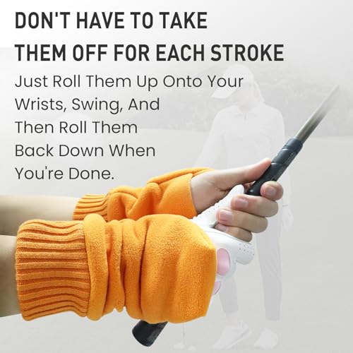 FINGER TEN Winter Golf Gloves Mittens Unisex Anti-slip Thermal Sports With Fleece Windproof Lining for Men Women (L, Yellow) - Image 3