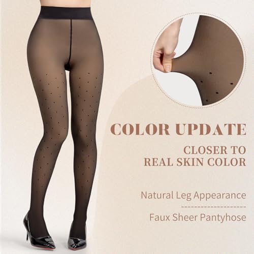 MANZI Women's Polka Dots Fleece Lined Faux Sheer Black Warm Tights Patterned Fake Translucent Winter Thick Thermal Stockings4