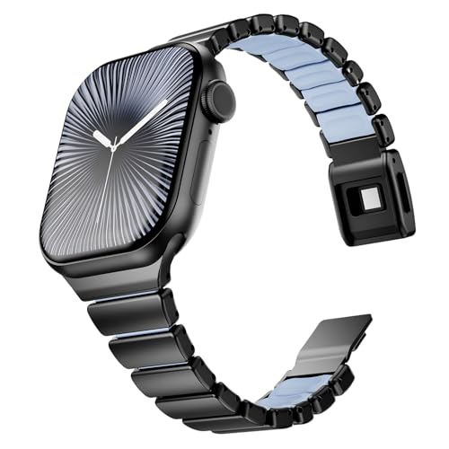 Image of Magnetic Slim Metal Band Compatible with Apple Watch Bands for Women Series 11 10 46mm 45mm 44mm 42mm SE 9 8 7 6 5 4 38mm 40mm 41mm 3 /2 /1,Luxury Stainless Steel Strap Silicone Link For iwatch