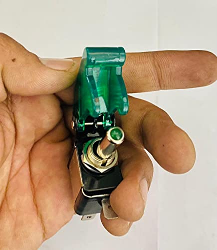 Image of Green ROCKER PILOT Toggle Switch WiTH Aircraft Safety Cover Rocker Toggle Switch 12V 20A ON /Off Togglle Swiitch LED Light Illuminated 3Pin for All Vehicles