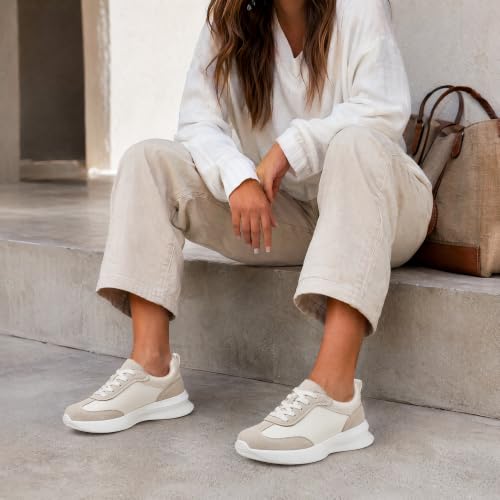 Image of Vepose Women's Retro Platform Sneakers Lightweight Lace Up Walking Shoes | Designer dressy sneakers with memory foam cushioning, grippy sole, and stylish woven or PU looks for work, travel, errands