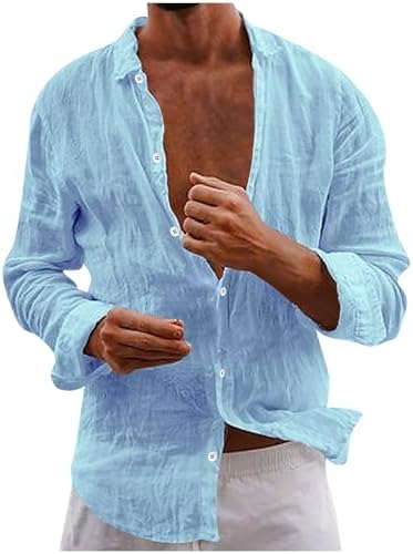 Men’s Cotton Linen Long Sleeve Shirt V Neck Casual Button Down Blouse Solid Color Loose Tops Comfy Lightweight Tee Men’s Cotton Linen Long Sleeve Shirt V Neck Casual Button Down Blouse Solid Color Loose Tops Comfy Lightweight Tee