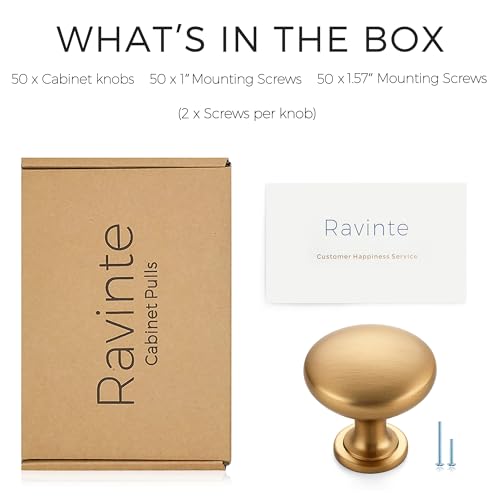 Image of Ravinte 50 Pack Champagne Bronze Round Zinc Cabinet Knobs for Kitchen Bathroom Closet Dresser Cabinets