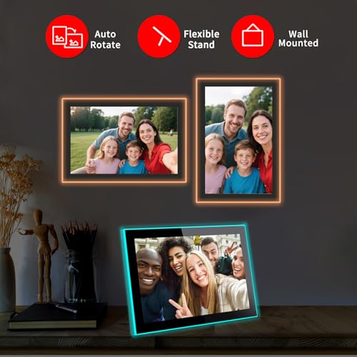 Image of AKImart 10.1'' Edge-Light Digital Photo Frame, IPS Display | AI Color-Changing LED Strip Digital Photo Frame | Quick Share Photos /Videos, Easy Setup in Frameo App | Best Digital Frame for Gifting
