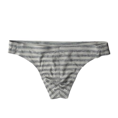 Men's T-Back Thong Underwear Sexy Ice Silk Low Waist Striped Briefs One-Piece Style for Men4