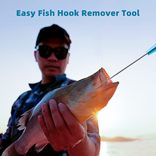 Realure Fishing Hook Quick Removal Device Descending 2 Sizes Fish Hook Remover Tool Kit Set for Saltwater Security Extractor, Fishhook Unhooking Stainless Steel Magnetic Release Accessories (Blue)