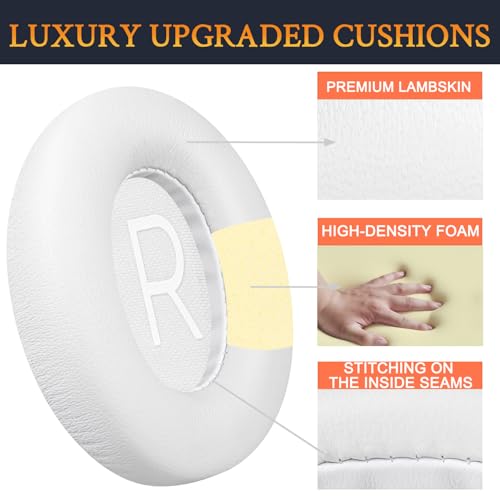 Image of SOULWIT Lambskin Replacement Earpads for Bose 700 (NC700) Wireless Headphones, Ear Pads Cushions with Softer Leather, High-Density Noise Cancelling Foam, Added Thickness - White