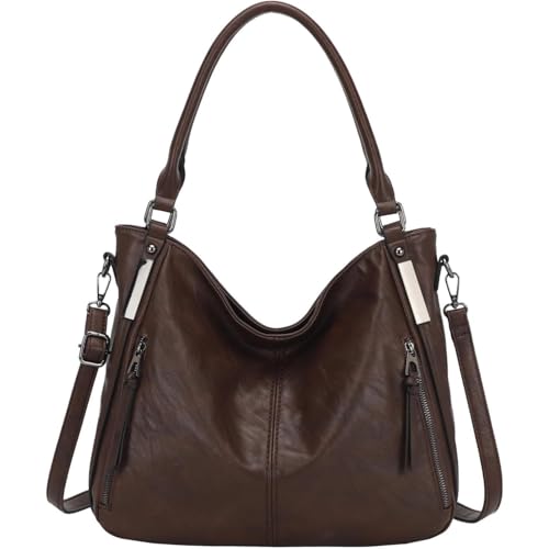 Bolso hobo de cuero genuino para mujer, estilo tote con gran capacidad y diseño clásico