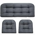 DANGHOOGY Wicker Chair Cushions, Waterproof Outdoor Loveseat Cushions for Patio Furniture, Tufted Wicker Furniture Cushions, 1 Loveseat and 2 U-Shaped Cushions, Grey