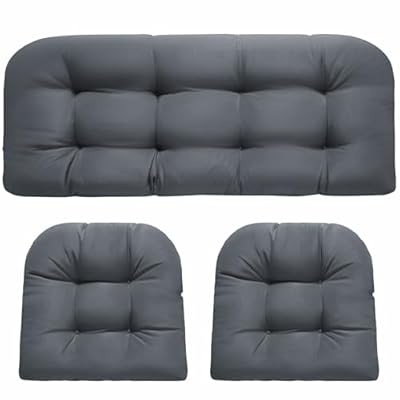 DANGHOOGY Wicker Chair Cushions, Waterproof Outdoor Loveseat Cushions for Patio Furniture, Tufted Wicker Furniture Cushions, 1 Loveseat and 2 U-Shaped Cushions, Grey