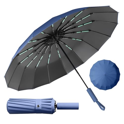 LENDOO Paraguas Plegable,Paraguas Automático Paraguas Plegable Compacto 16 Varillas Antitormentas, Gran Paraguas Plegable con Apertura Automática, a Prueba de Viento, Parasol Anti-UV