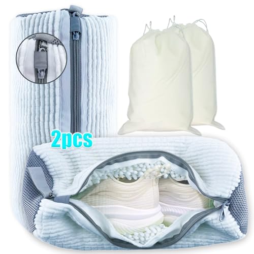 CNEYSID XXL Shoe Washing Machine Bag - 2-Pack Reusable Shoe Cleaning Bags, 360° Deep Clean for Sneakers, Tennis Shoes, and Slippers, Includes 2 Shoe Storage Dust Bags (White)
