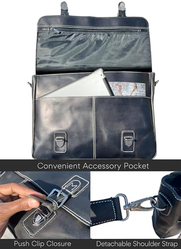 RUSTIC TOWN 16" Leather Laptop Messenger Bag for Men - Full Grain Leather Briefcase Computer Satchel Office Crossbody Bag3