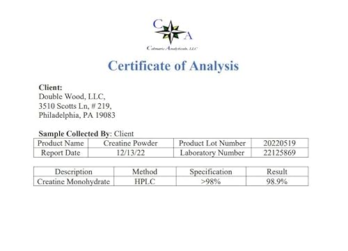 Creatine Monohydrate Powder 1.1Lbs (100 Servings Of 5 Grams Each - Third Party Tested Micronized Creatine Powder) Unflavored, Keto, Vegan Friendly (With Scoop)(Creatina Monohidratada) By Double Wood #TOP6