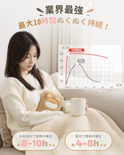 YUSIDO 【Amazon.co.jp限定】YUSIDO 湯たんぽ ゆたんぽ 充電式 蓄熱式 電気湯たんぽ 急速充電 4~12H長時間保温 防爆充電器 過熱防止機能 省エネ 暖房器具 洗濯可能 お腹周り 背中 指先 足元 防寒グッズ 冷え対策 ギフト プレゼント (クマ) の商品画像 1