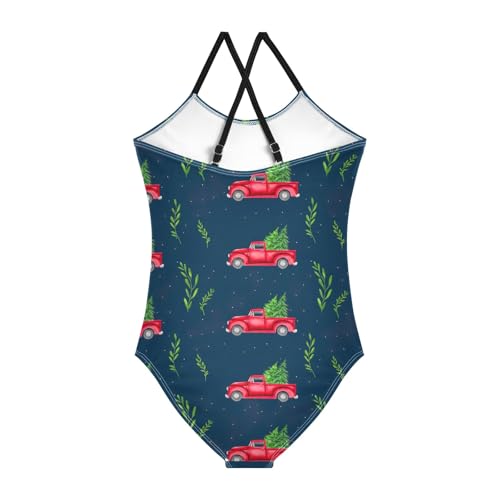 Red Trucks Blue Swimming Suit for Girls Quick Dry Crossback One Piece Swimming Suits with Adjustable Strap 3T2