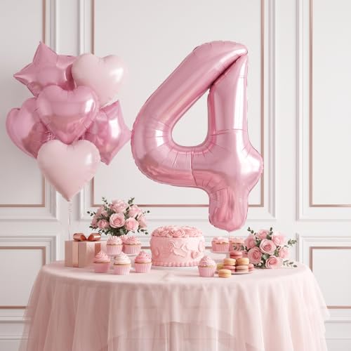 Image of TONIFUL 4th Birthday Balloons Kit 40 Inch Pink Large Number 4 Foil Balloon