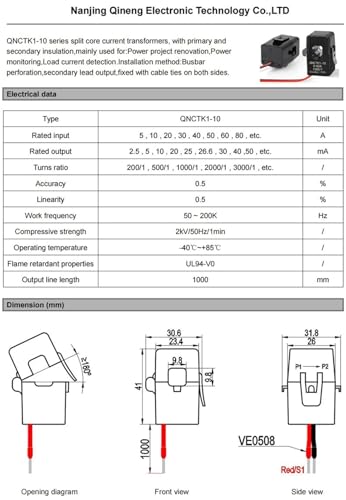 Transformador de corriente QNCTK1-10 de 20A para medir consumo sin desconectar 4