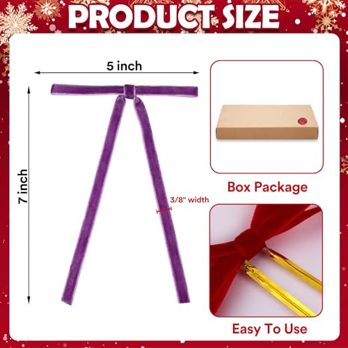 Image of 24 Pcs Purple Velvet Bows Ornaments for Christmas Tree, Vintage Rustic Elegant Velvet Christmas Bows Tree Decorations, Indoor Home Decor for Wreath Mantle Gift Wrap Holiday Decor, 3 /8'' W, 5 * 7 inch