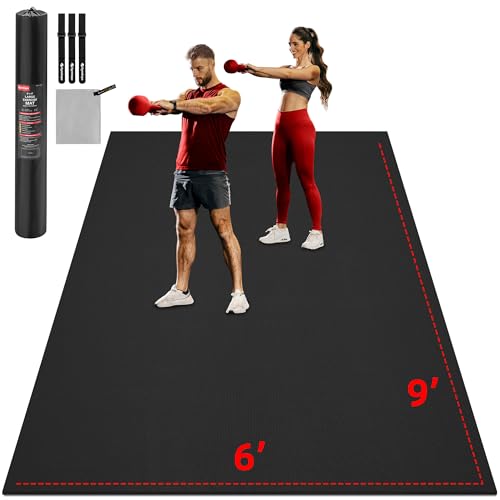 GymCope Extra Large Exercise Mat, 10'x6'/9'x6'/8'x6'/7'x5'/6'x4'(8mm) Thick Workout Mat for Home Gym & Garage Flooring, Shoe-Friendly, High-Density, MMA, HIIT, Weight Lifting, Cardio&Strength