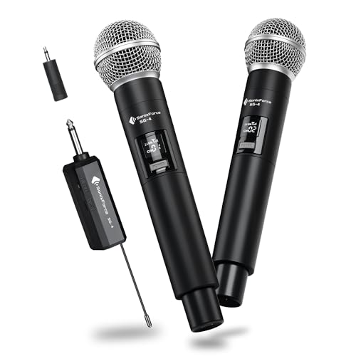 SonixForce Wireless Microphone - Karaoke Microphone for Singing -Rechargeable Cordless Microphones with Dual-Channel Receiver - 240ft Range - Mic for Wedding, Speaking, Meeting and Parties