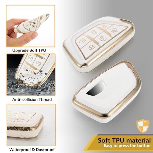 Image of for Cadillac Key Fob Cover with Metal Braided Rope Keychain, Upgraded Soft Case for 2020-Up CT4 CT5 CT6 XTS XT4 XT5 ATS etc.(6 Buttons) Fob Shell (Gold Edge, B2)