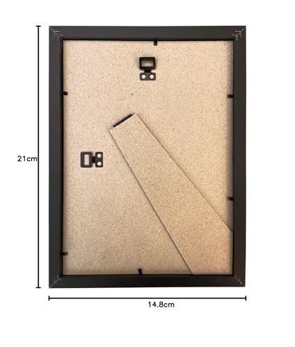 Thin Black A5 Frame Size (14.8 x 21cm), Flat Design Black A5 Picture Frame with Safe Perspex Front & Wall Hanging Hooks (A5 - Image 4