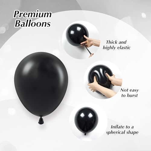 Image of 12inch Black and Silver Balloons with Black Metallic Silver Balloons | Graduation, Birthday Party Decorations for Men