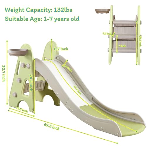 Indoor Toddler Slide for Kids, 3 in 1, Kid Play Climber Playset, Foldiable for Toddlers with Basketball Hoops and Ball, Baby Slide for Backyard Playsets Indoor and Outdoor - image 7