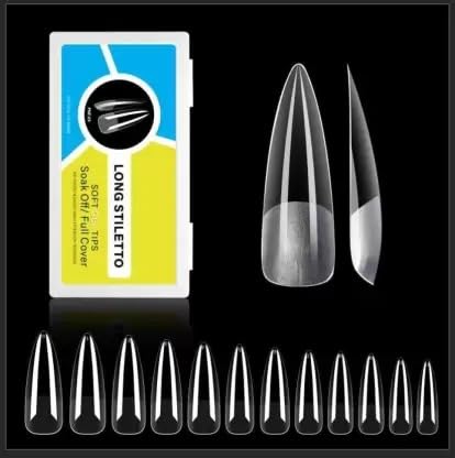 NAILWIND Gel Kit, Soft Tips, False Nails for Art Polish Soak Off Lamp Easy Extensions Acrylic Fake Press on Tips (05 - Long Stiletto, 500 - PCS)