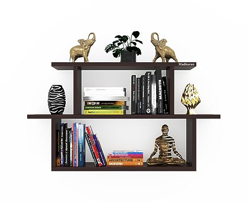 Image of Madhuran Engineered Wood Wall Mounted Shower Books Storage Shelf Stand Tier 3 Wenge Kitchen Racks Living Room Multipurpose Showcase Modular Holder