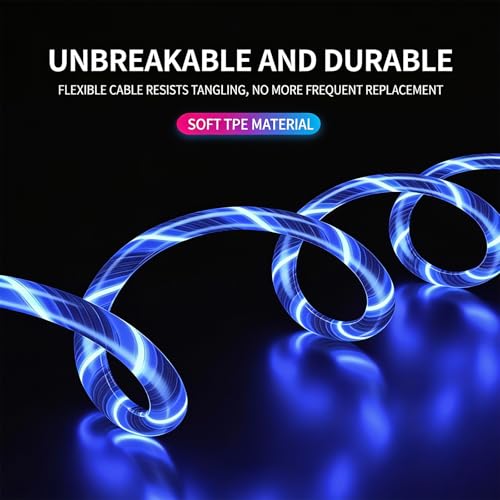 Image of 3-in-1 LED Blue Flowing Light Fast Charging Cable 39-inch, Soft PVC USB Cable with Super Fast Charging, High-Speed Data Sync & Energy-Saving Light Effect, Compatible with Nearly All Devices.