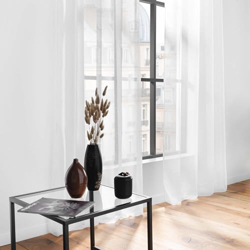 douceur d'Intérieur lissea – Cortina con anillas integradas, poliester, color Blanco, tamaño: 140 x 240 cm